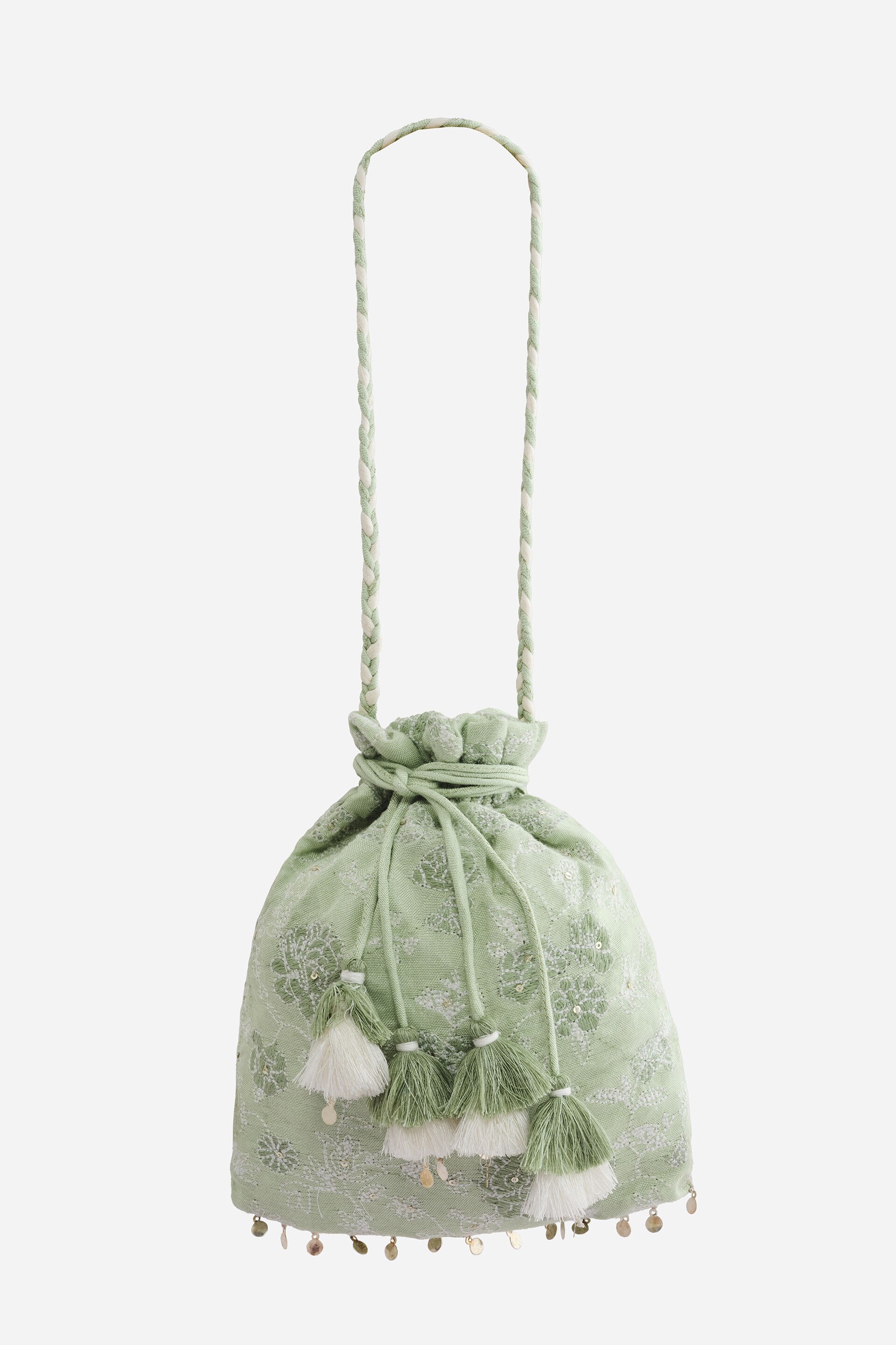 Embroidered Potli Bag in Sage, , image 2